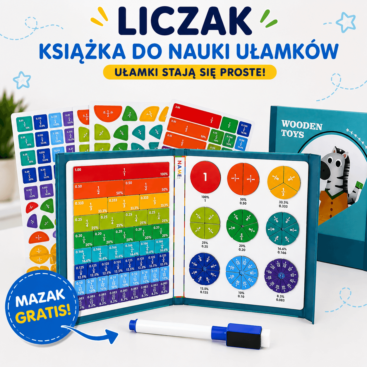 Liczak - książka do nauki ułamków Montessori